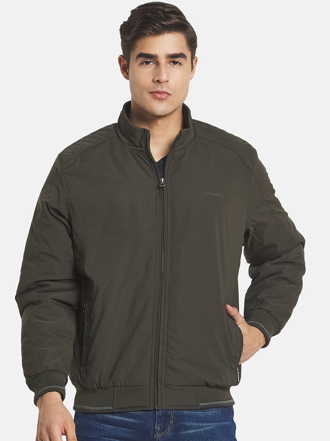 

Monte Carlo Men Olive Green Solid Bomber Jacket
