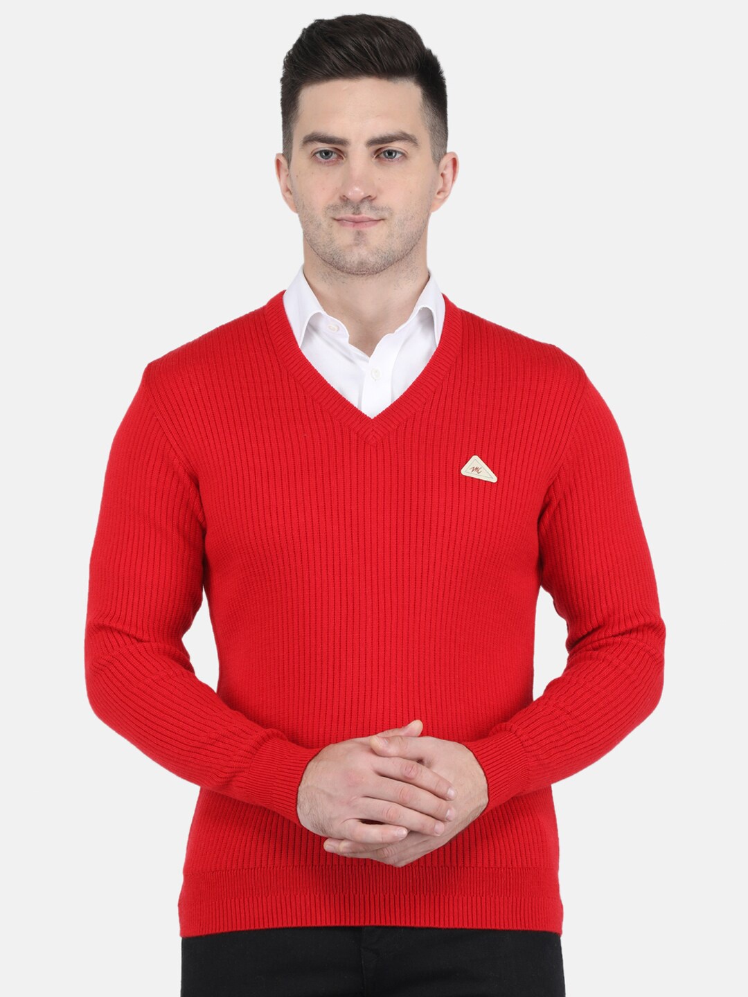 

Monte Carlo Men Red Striped Striped Pullover Sweater