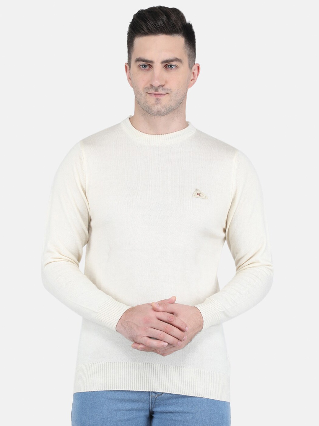 

Monte Carlo Men Off White Solid Round Neck Pullover