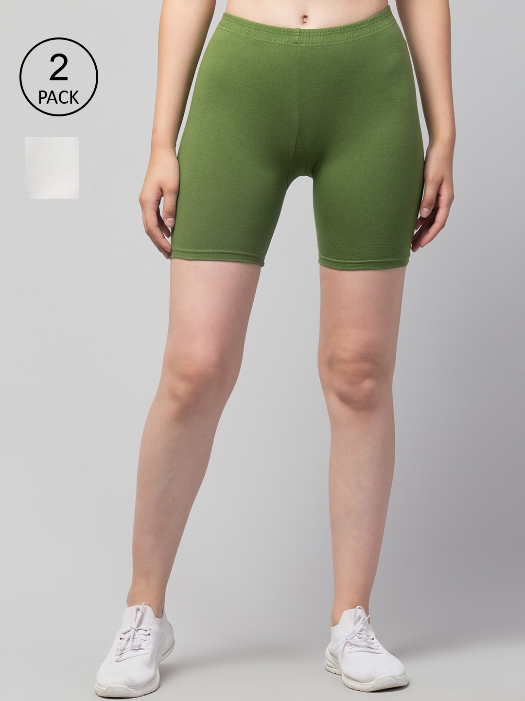 

Apraa & Parma Women White Pack Of 2 Cotton Slim Fit Cycling Sports Shorts
