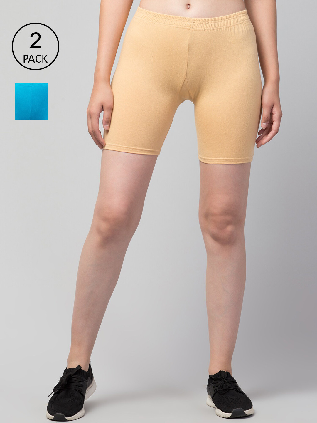 

Apraa & Parma Women Pack of 2 Blue & Beige Slim Fit Sports Shorts