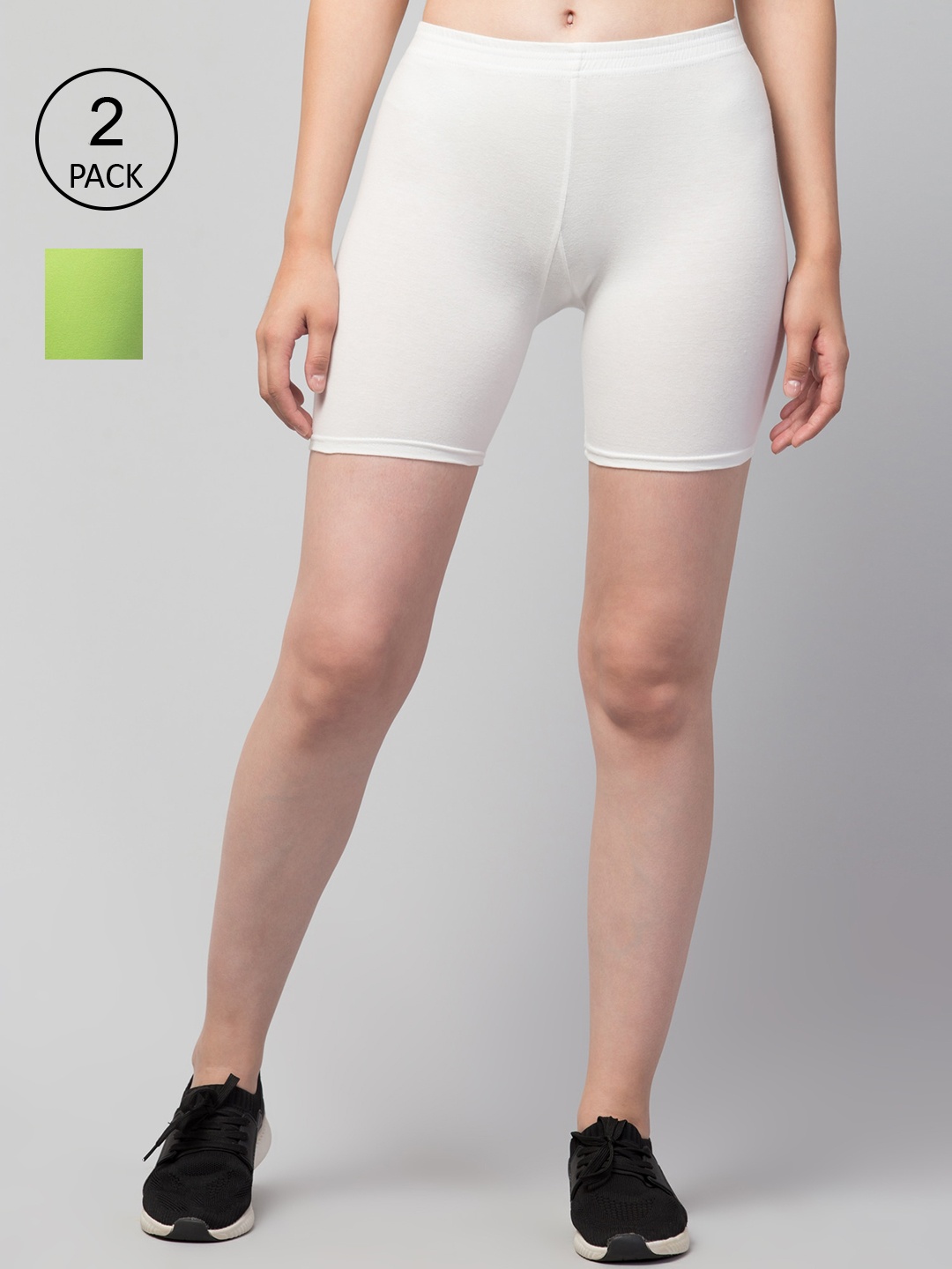 Apraa & Parma Women Pack Of 2 White Slim Fit Cycling Sports Shorts