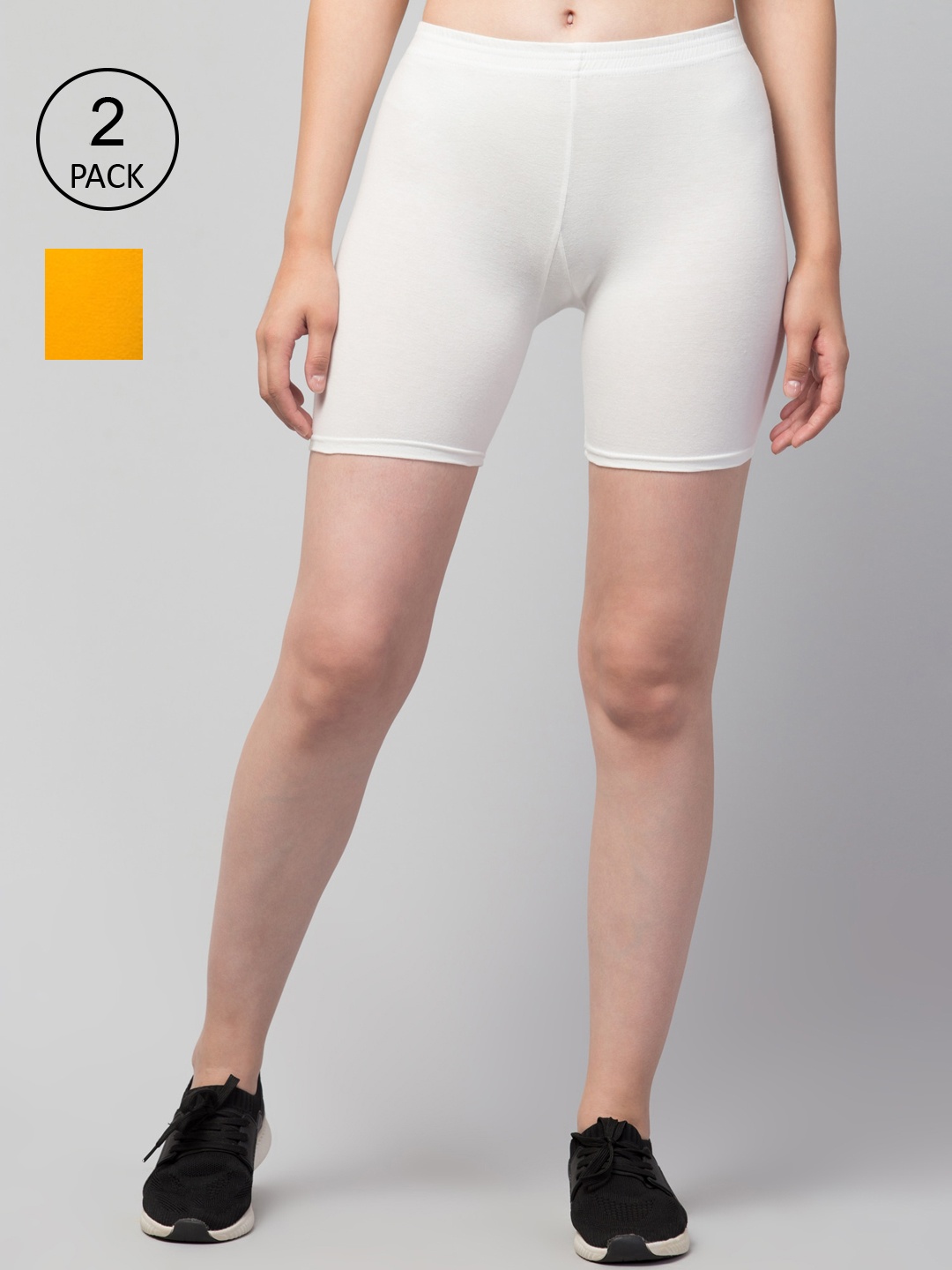 Apraa & Parma Women Pack Of 2 Slim Fit Cycling Sports Shorts, White