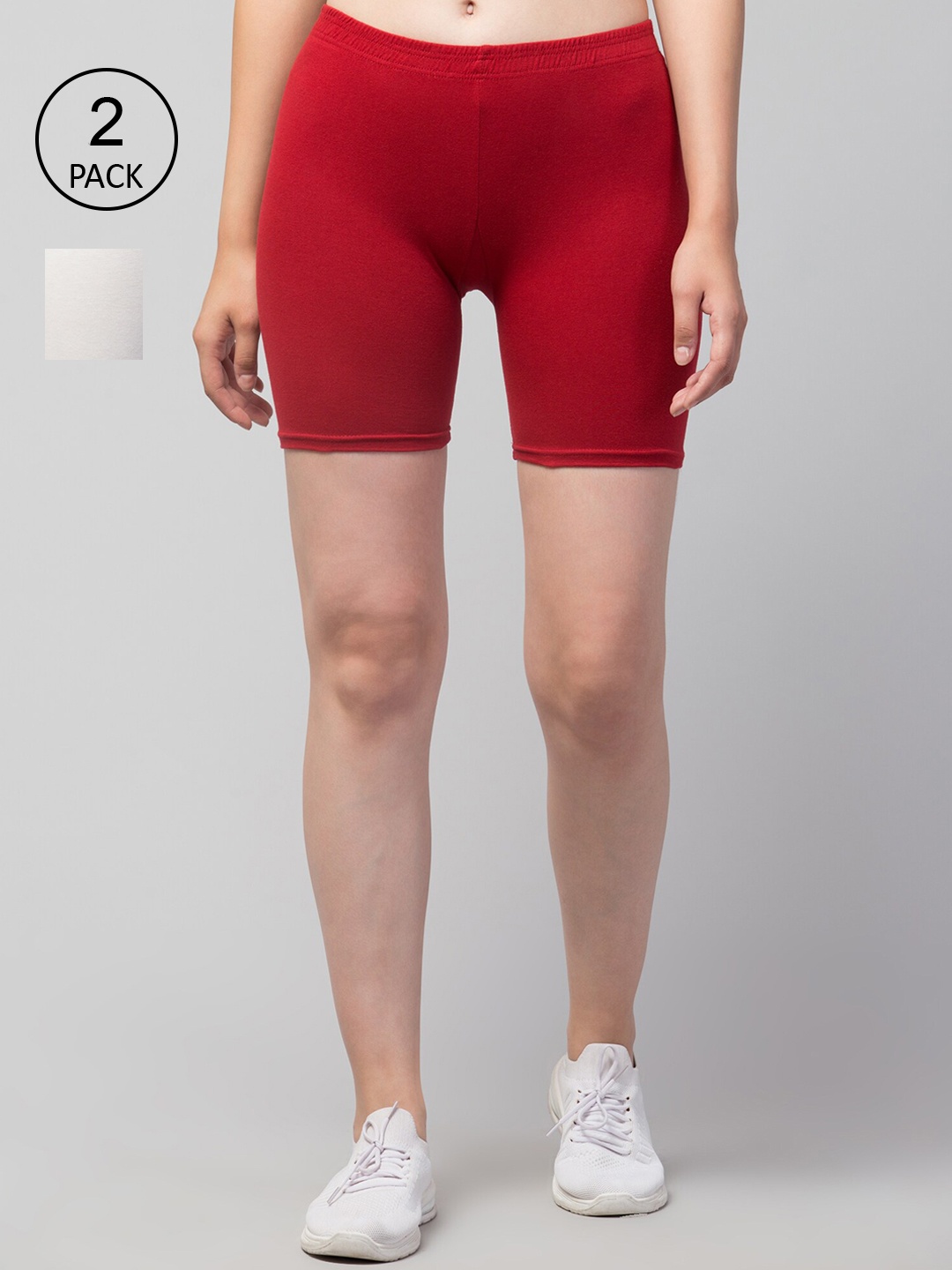 

Apraa & Parma Women Pack of 2 Slim Fit Cycling Sports Shorts, White