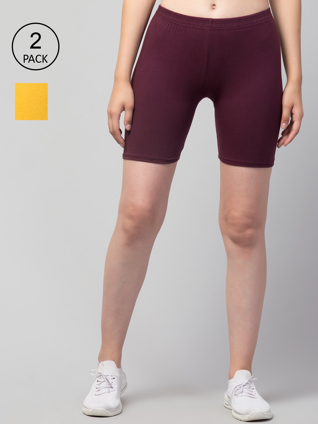 Apraa & Parma Women Pack Of 2 Slim Fit Cycling Sports Shorts, Yellow