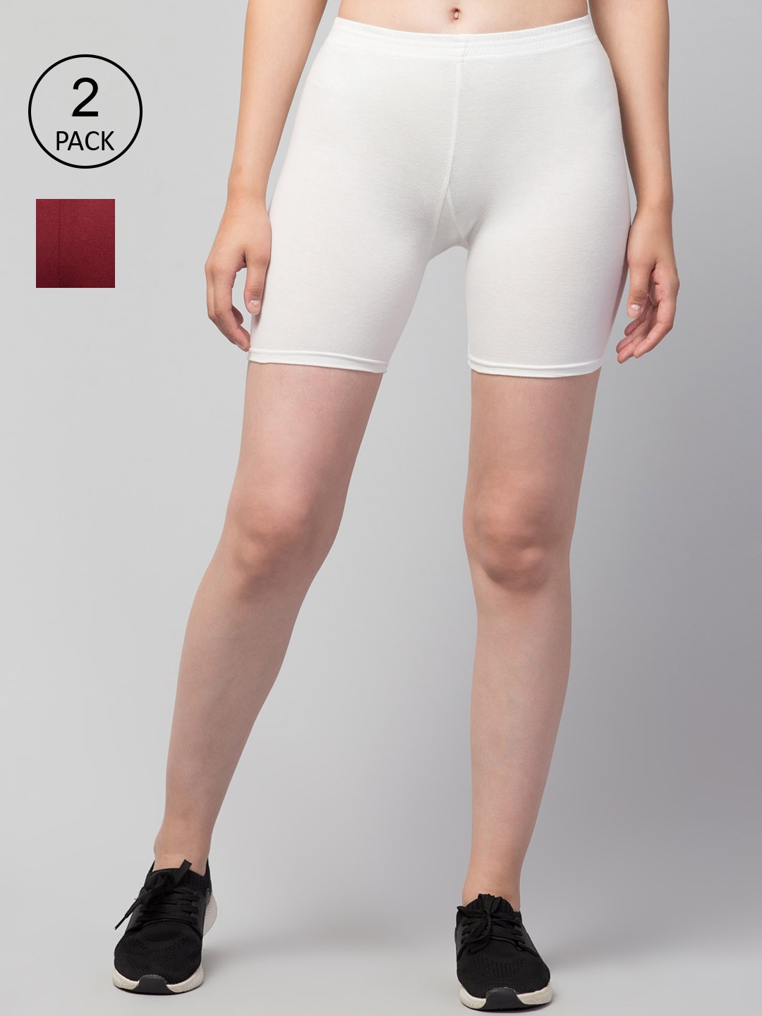 

Apraa & Parma Women Pack of 2 White & Maroon Slim Fit Pure Cotton Cycling Sports Shorts
