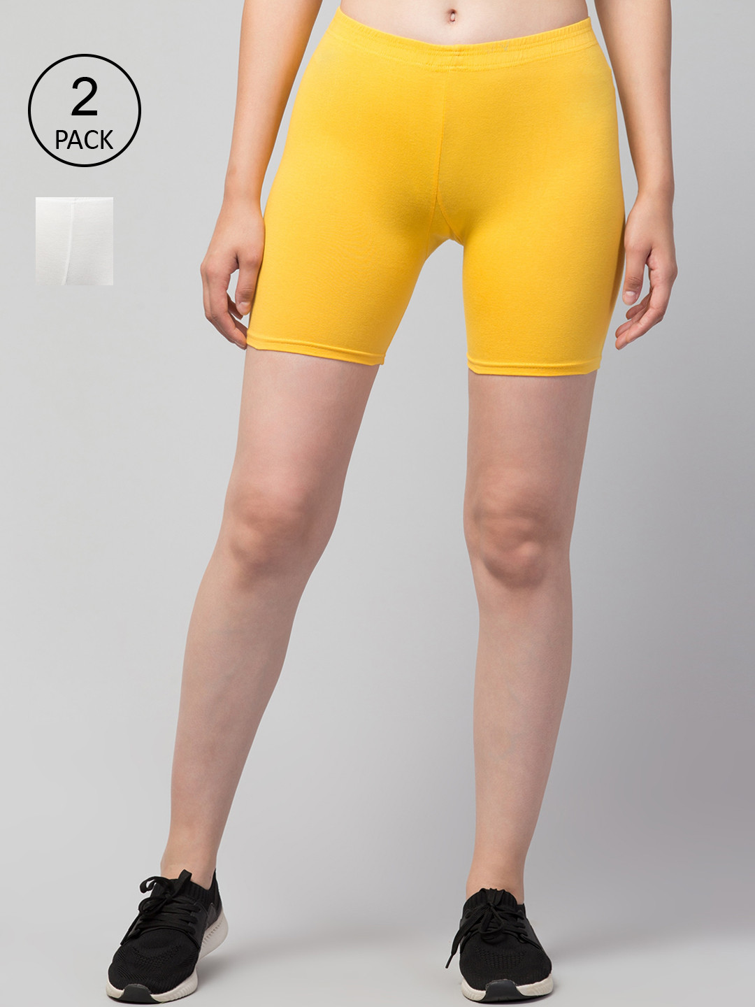 

Apraa & Parma Women Pack Of 2 White & Yellow Slim Fit Outdoor Sports Shorts