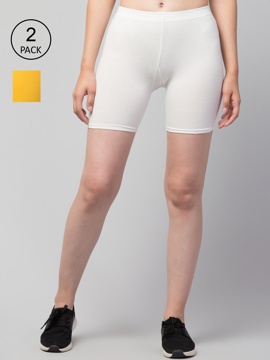 Apraa & Parma Women Pack Of 2 Yellow & White Slim Fit Cotton Sports Shorts