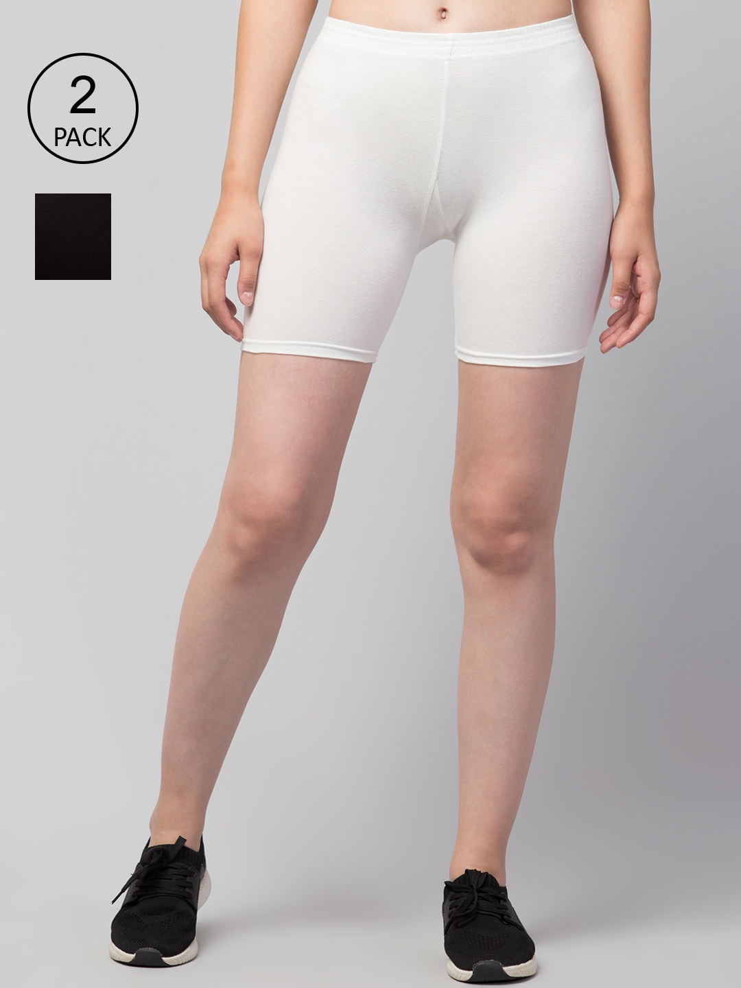 Apraa & Parma Women Pack Of 2 Slim Fit Cycling Shorts, White