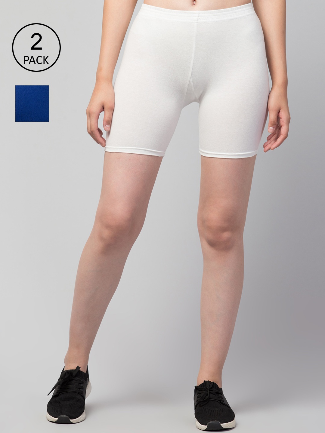 

Apraa & Parma Women Pack of 2 Slim Fit Cycling Sports Shorts, White