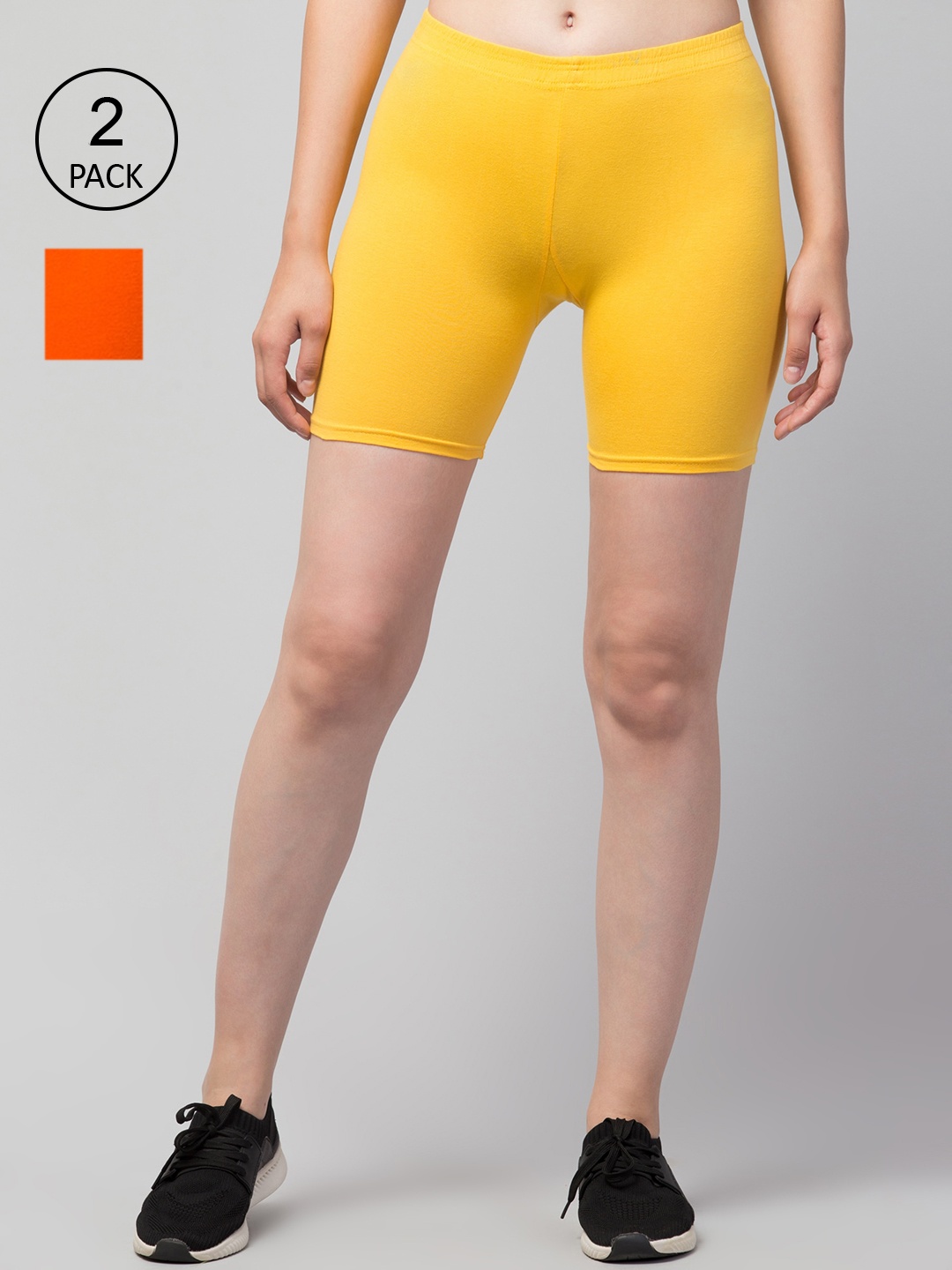 

Apraa & Parma Women Pack Of 2 Yellow & Orange Solid Slim Fit Cycling Sports Shorts