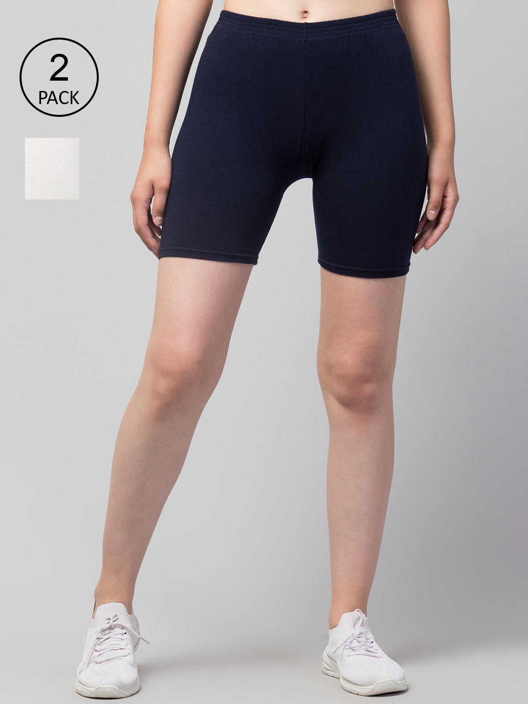 

Apraa & Parma Women Pack of 2 White & Navy Blue Slim Fit Pure Cotton Cycling Sports Shorts