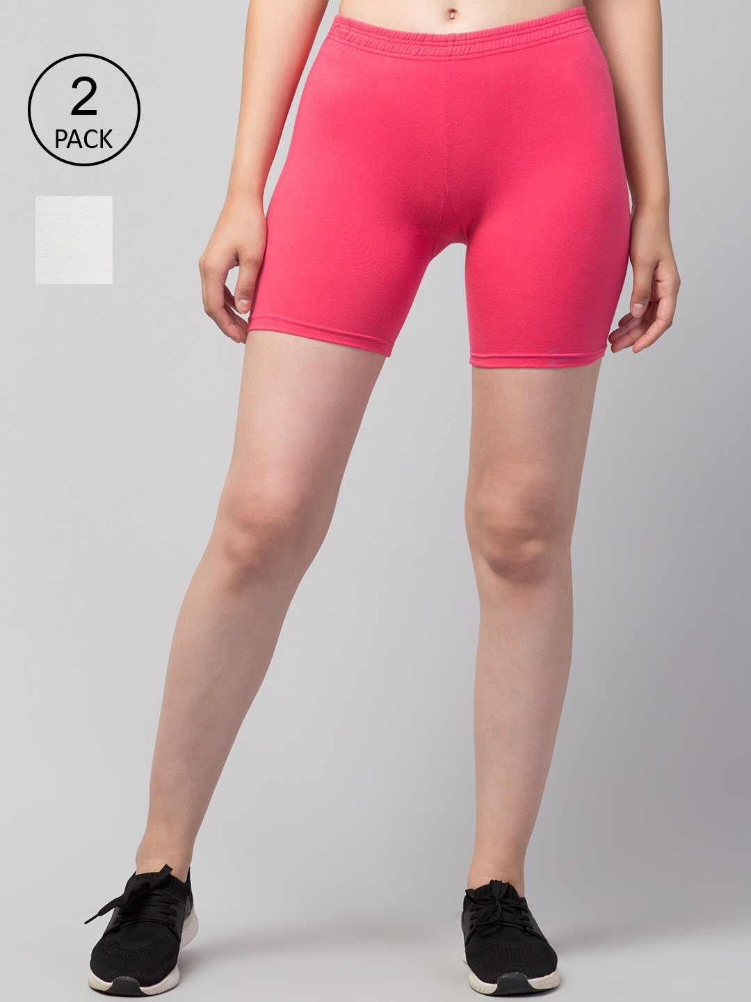 

Apraa & Parma Women White & Pink Pack Of 2 Slim Fit Cotton Sports Shorts