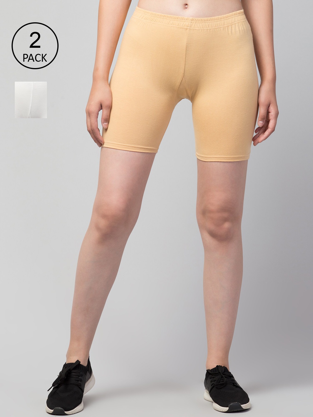 

Apraa & Parma Women Pack of 2 White and Beige Cotton Cycling Sports Shorts