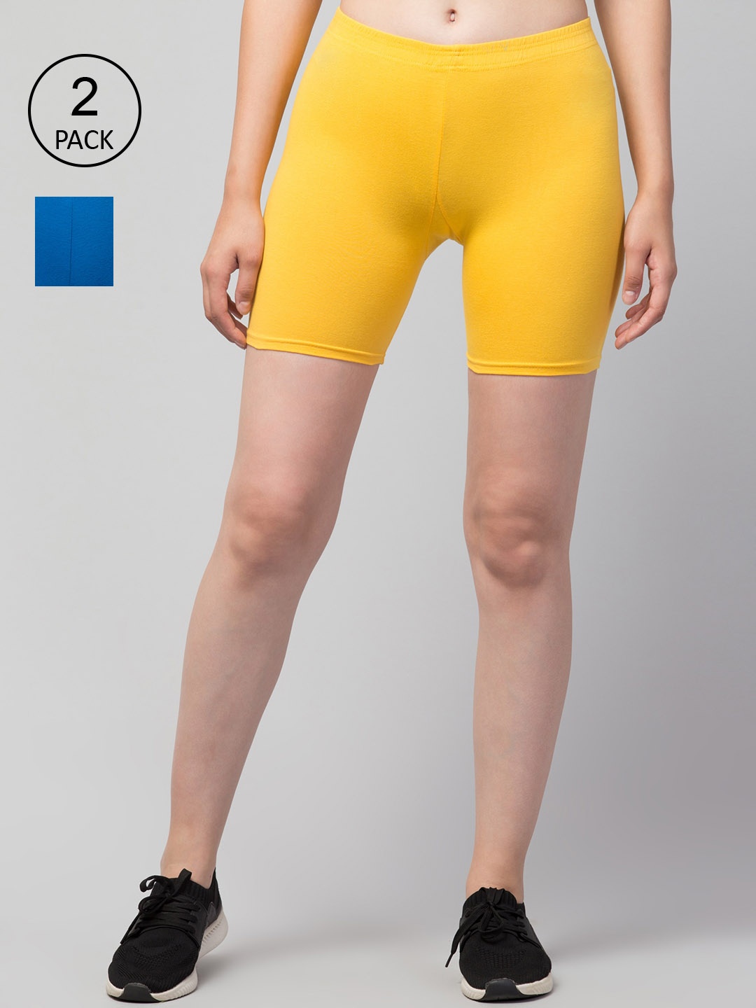 Apraa & Parma Women Yellow Pack of 2 Cotton Slim Fit Cycling Sports Shorts