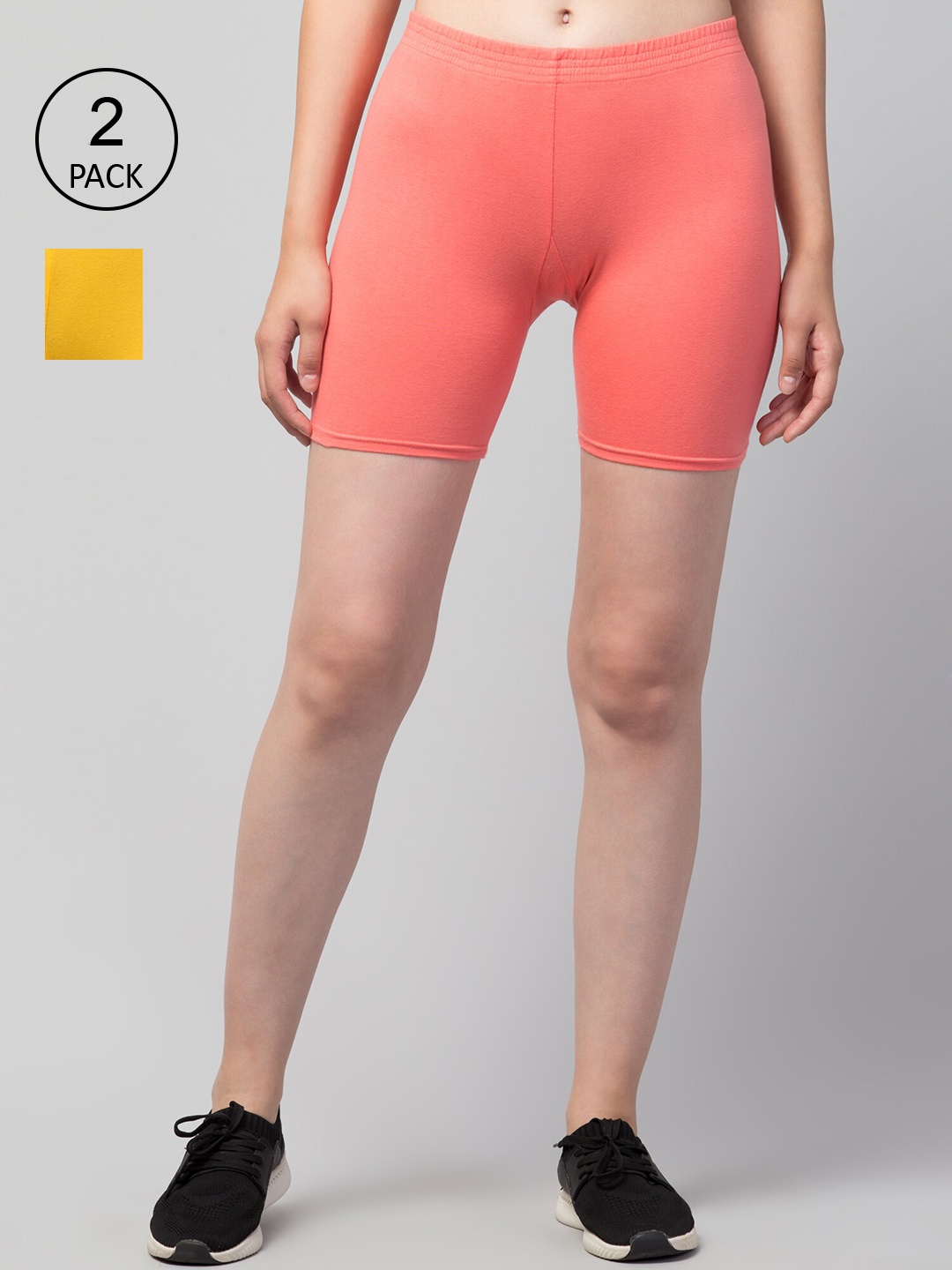 

Apraa & Parma Women Pack of 2 Yellow and Peach Cotton Cycling Sports Shorts