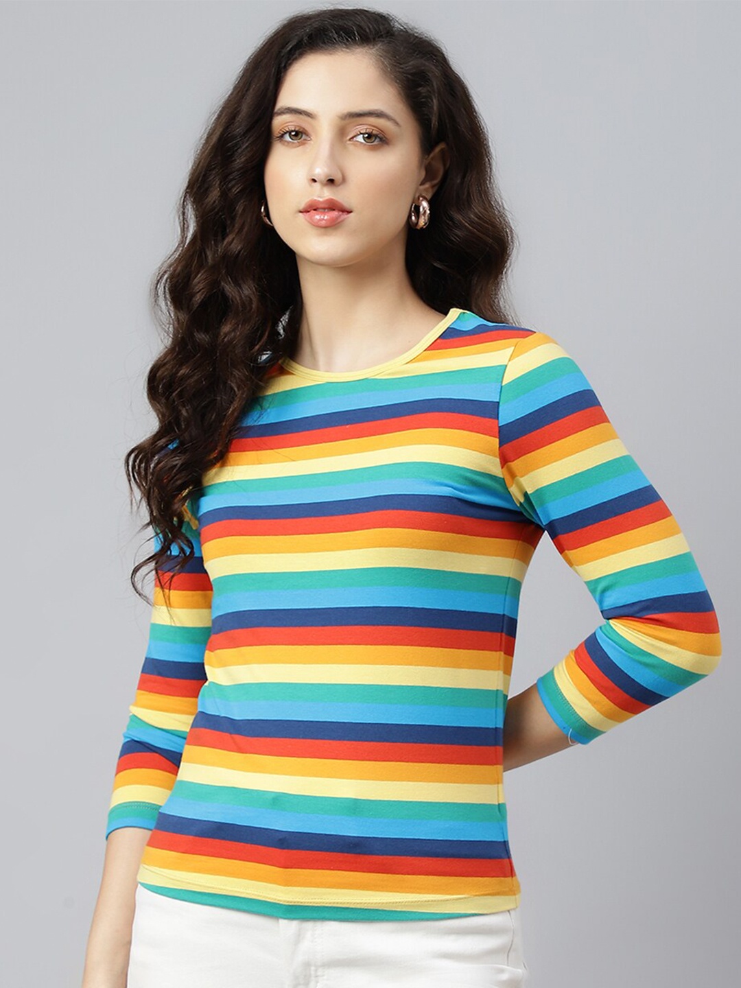 

Pritla Plus Size Yellow & Blue Striped Organic Cotton Top