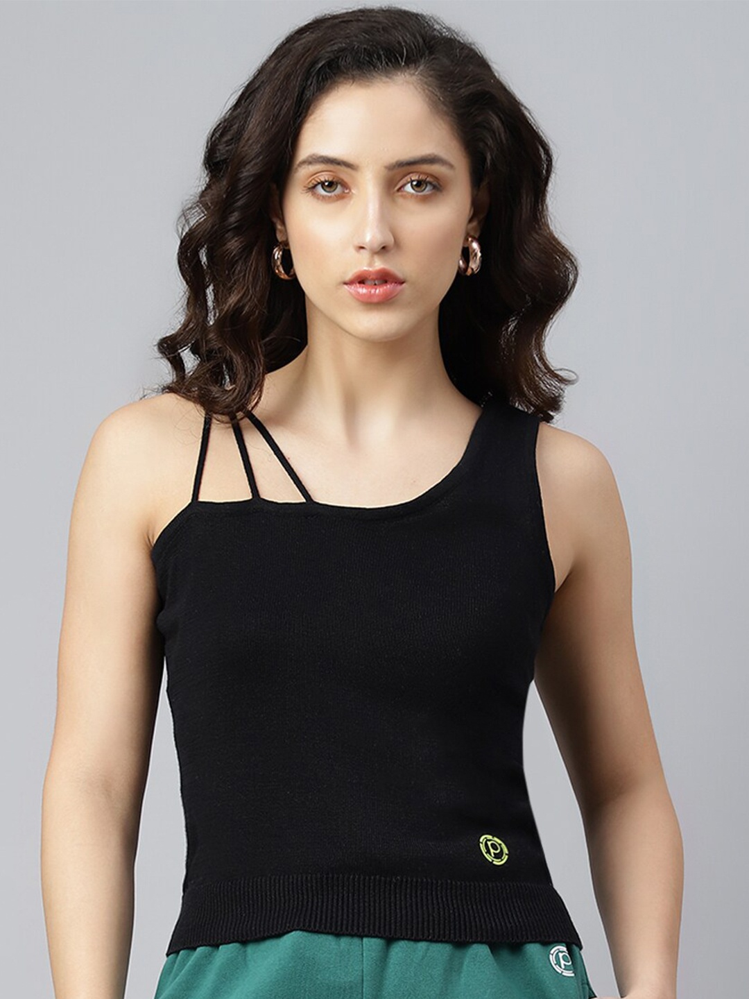 

Pritla Women Black Solid One Shoulder Organic Cotton Top