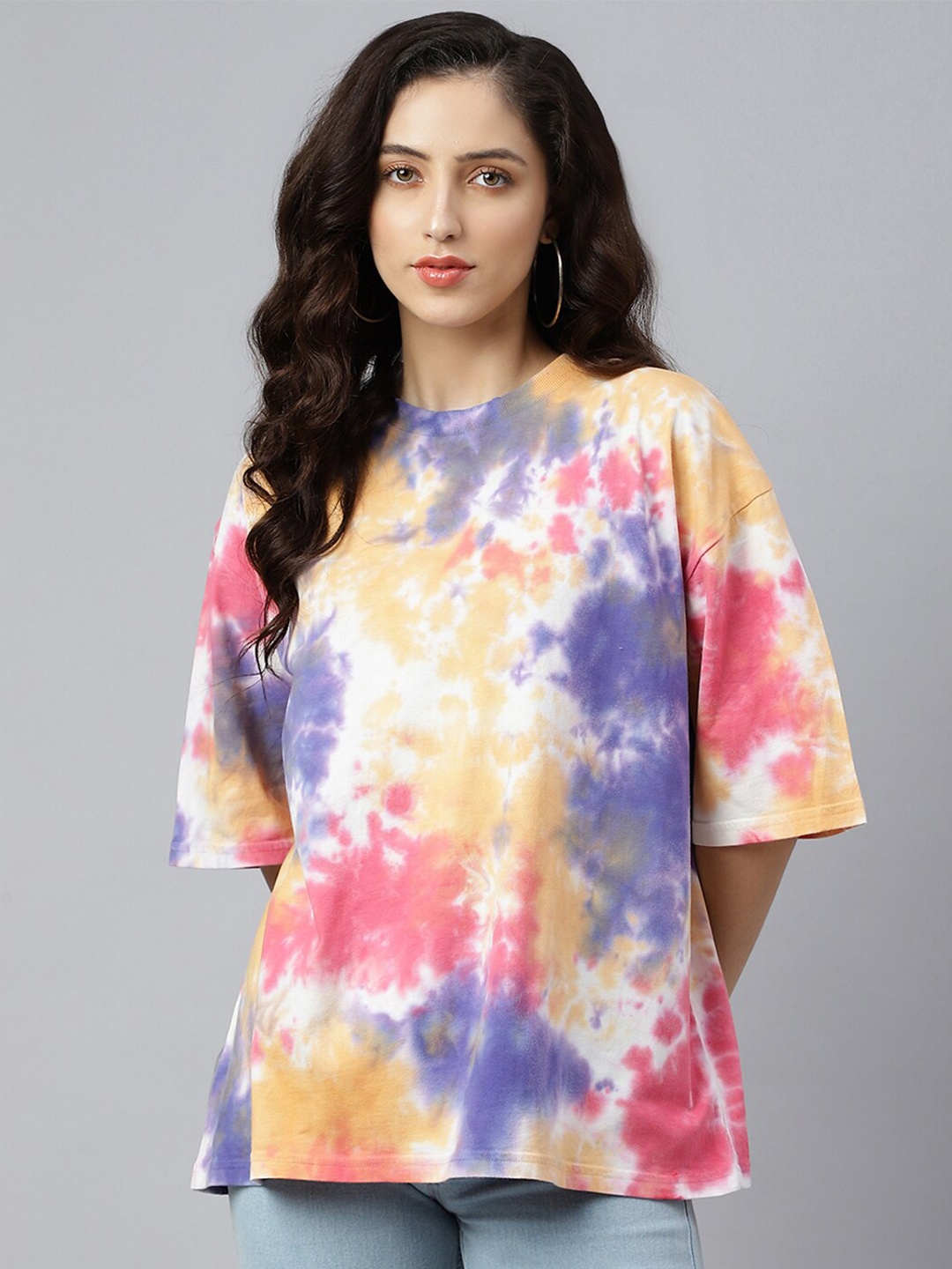 

Pritla Women Multicoloured Tie and Dye Dyed Organic Cotton T-shirt, Multi