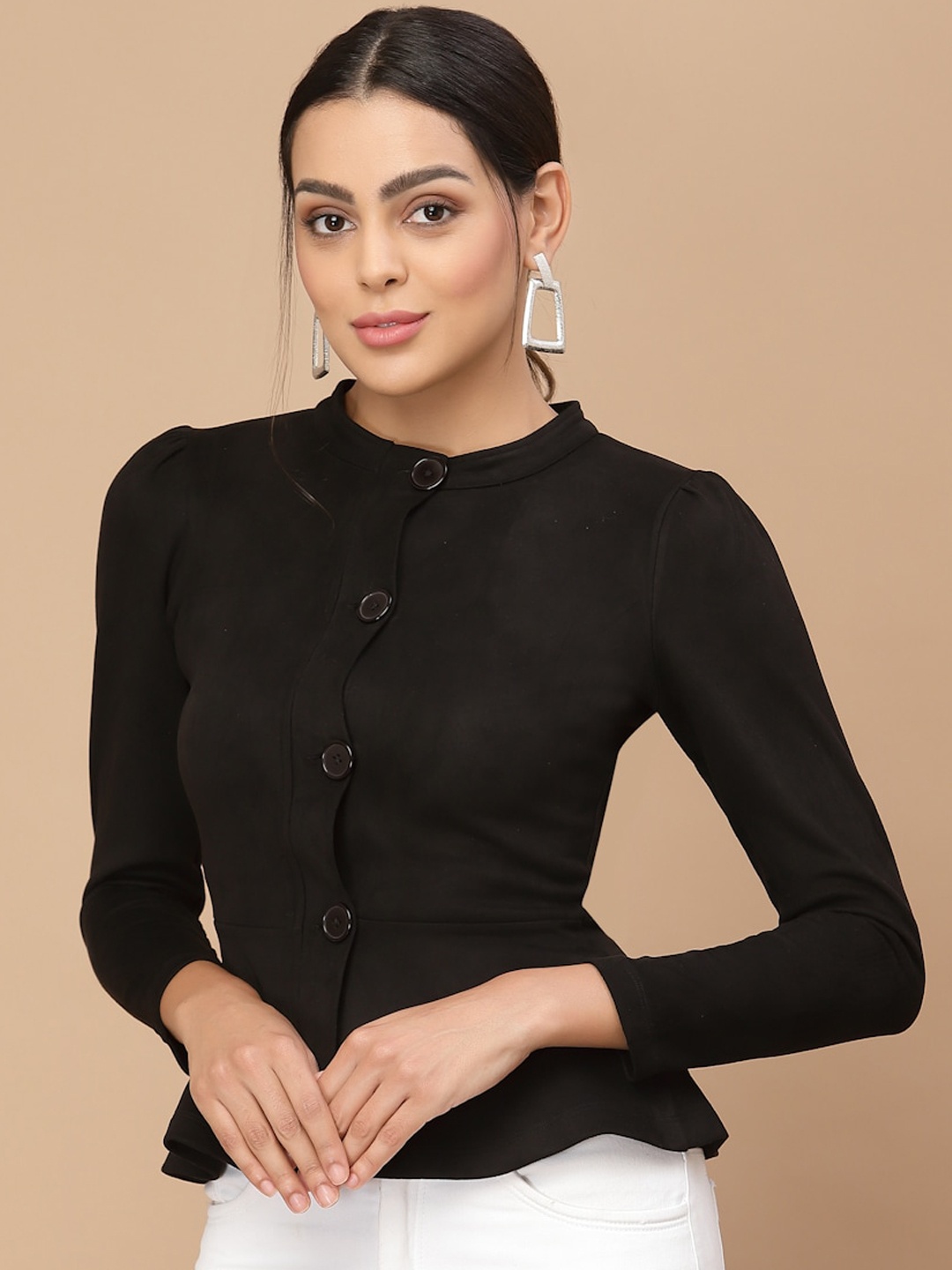 

HOUSE OF KKARMA Women Black Crop Tailored Jacket
