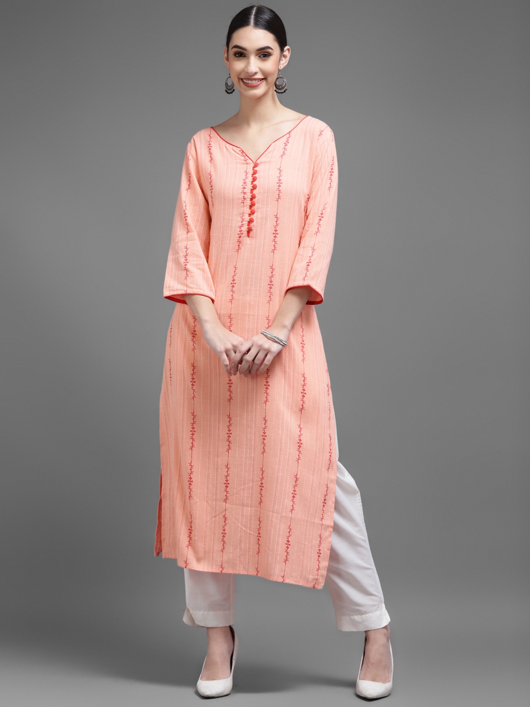 

KALINI Women Peach-Coloured Embroidered Kurta