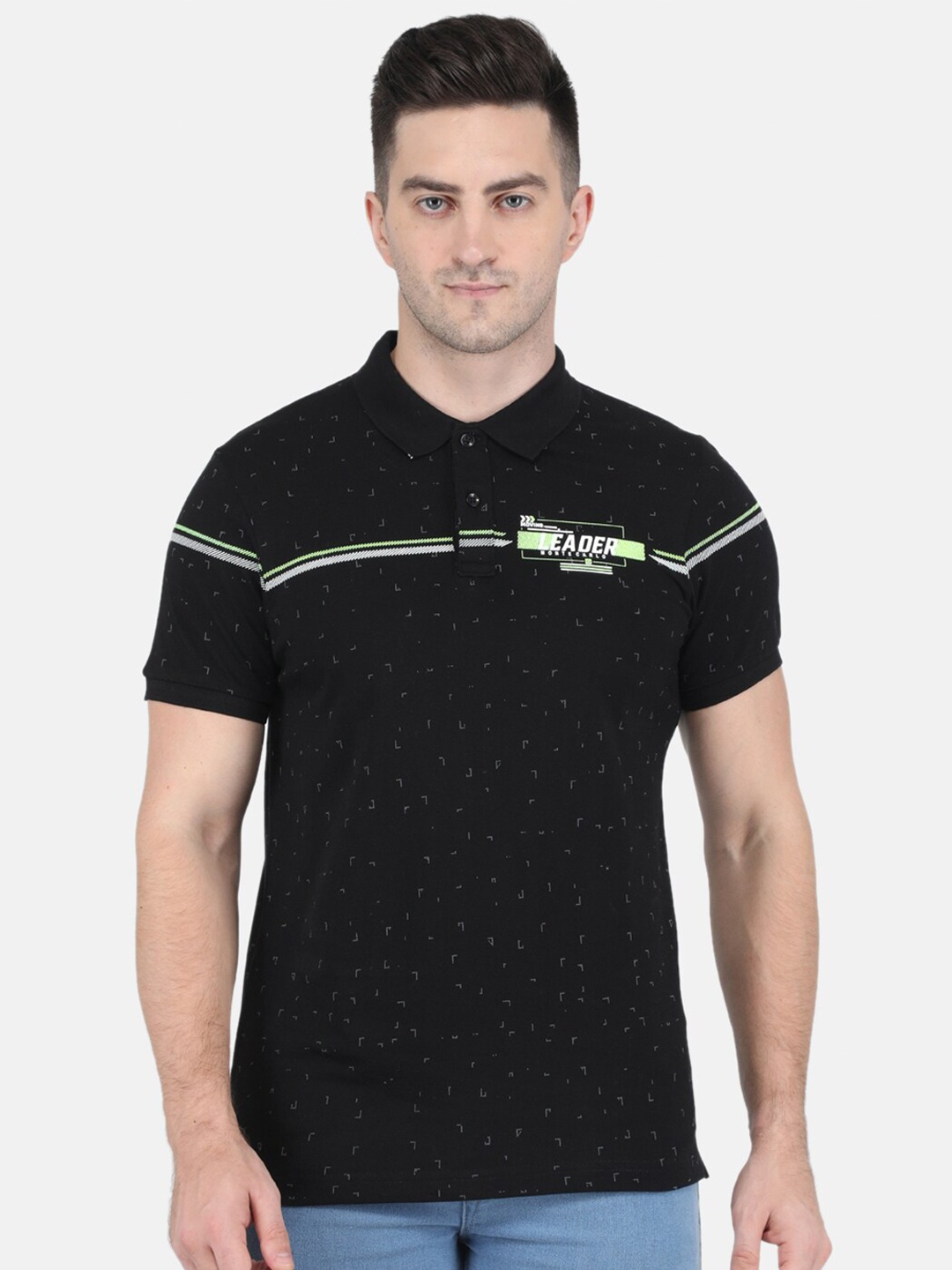 

Monte Carlo Men Black Typography Printed Polo Collar T-shirt