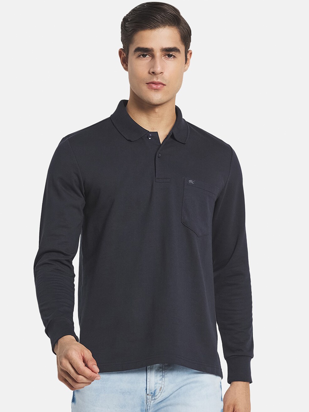 

Monte Carlo Men Navy Blue Polo Collar Cotton T-shirt