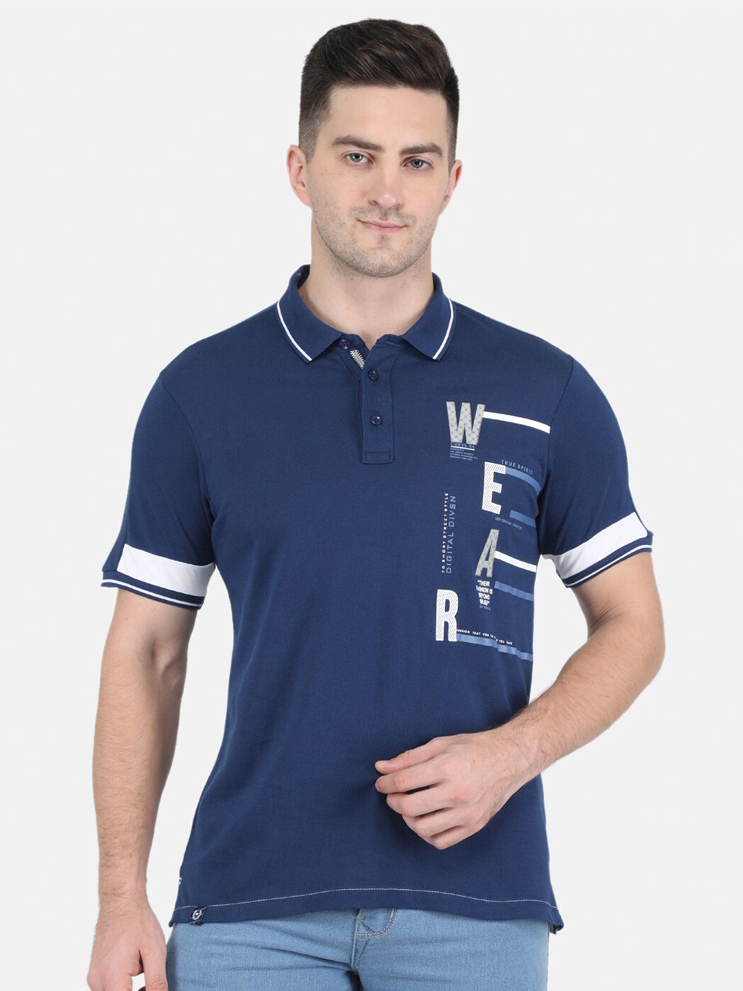 

Monte Carlo Men Blue Typography Printed Polo Collar T-shirt