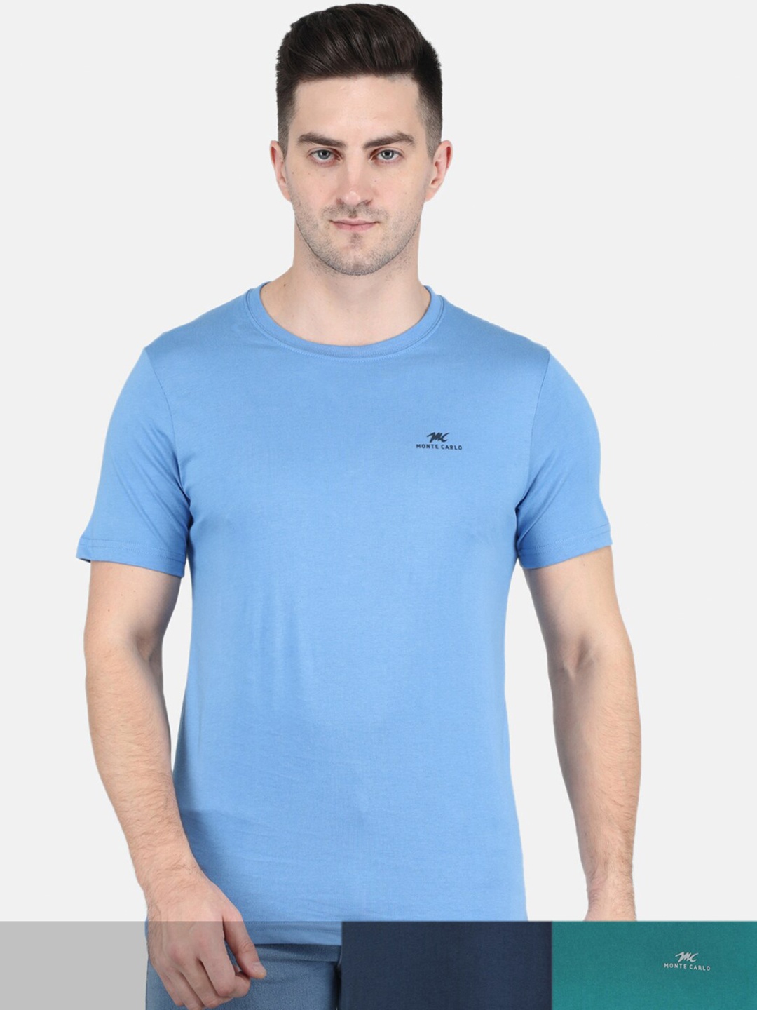 

Monte Carlo Men Blue 3 Solid Cotton T-shirts