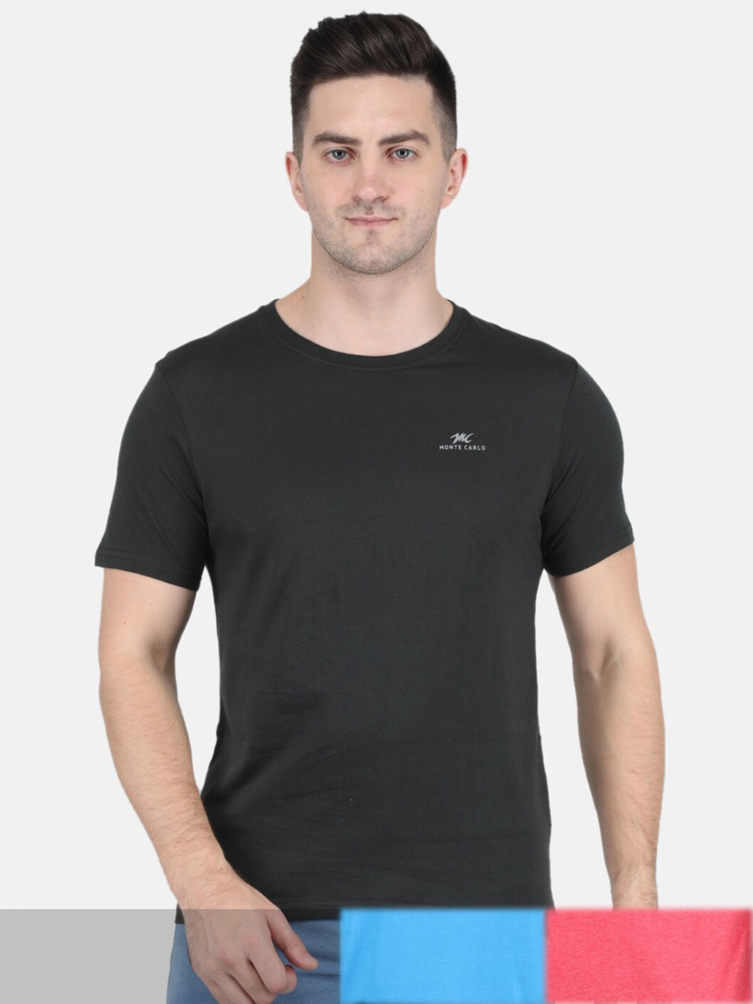 

Monte Carlo Men Pack of 3 Solid T-shirt, Blue