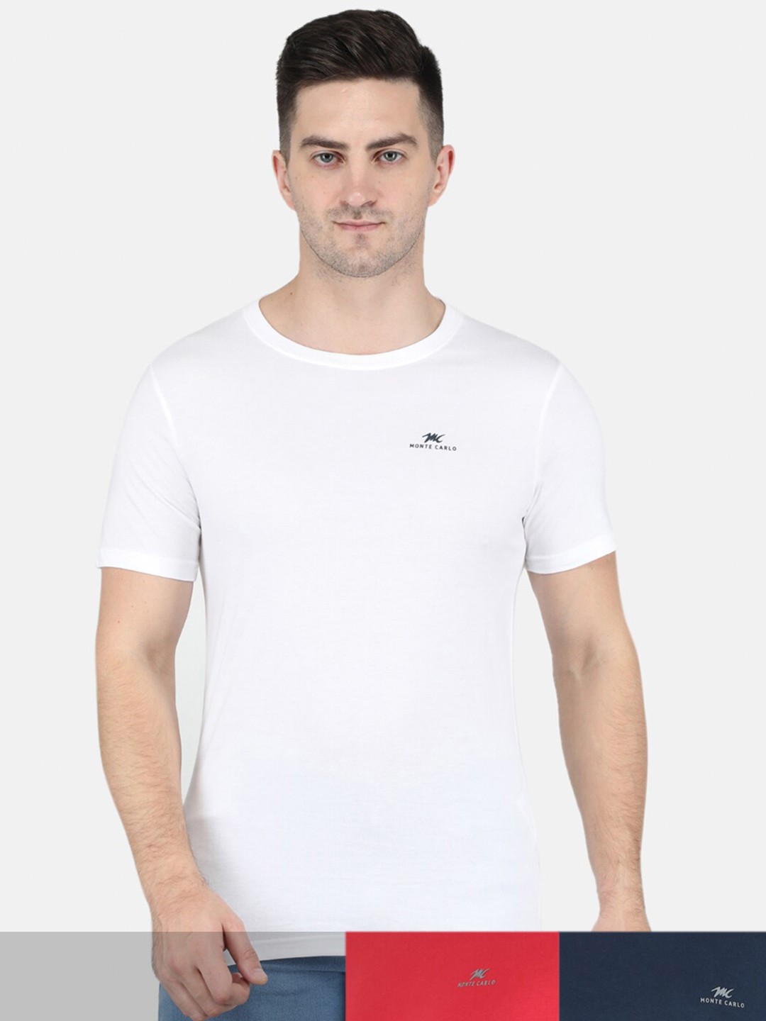 

Monte Carlo Men Pack of 3 Red Pure Cotton T-shirt
