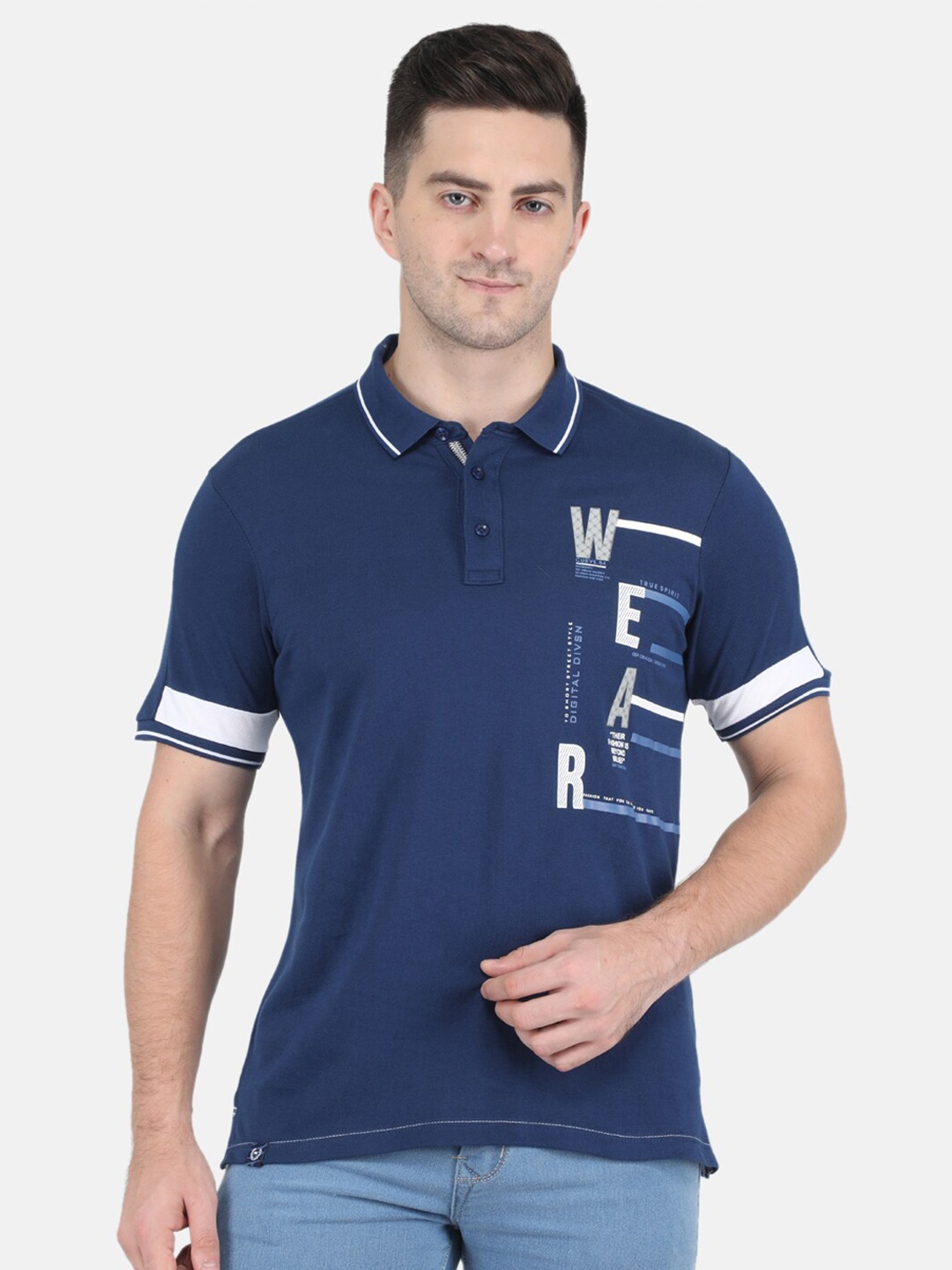 

Monte Carlo Men Blue Typography Printed Polo Collar T-shirt