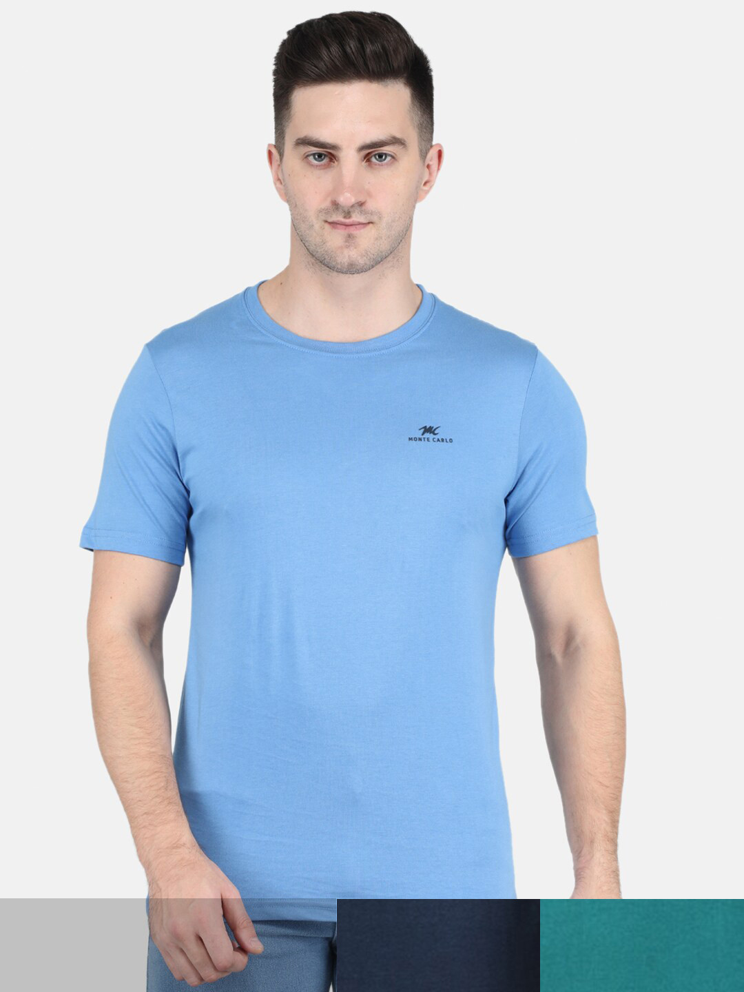 

Monte Carlo Men 3 Cotton T-shirts, Blue