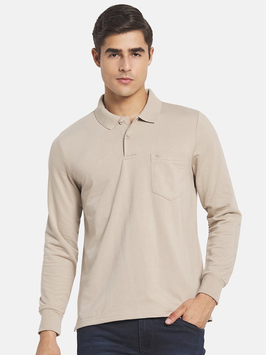 

Monte Carlo Men Beige Polo Collar Cotton T-shirt