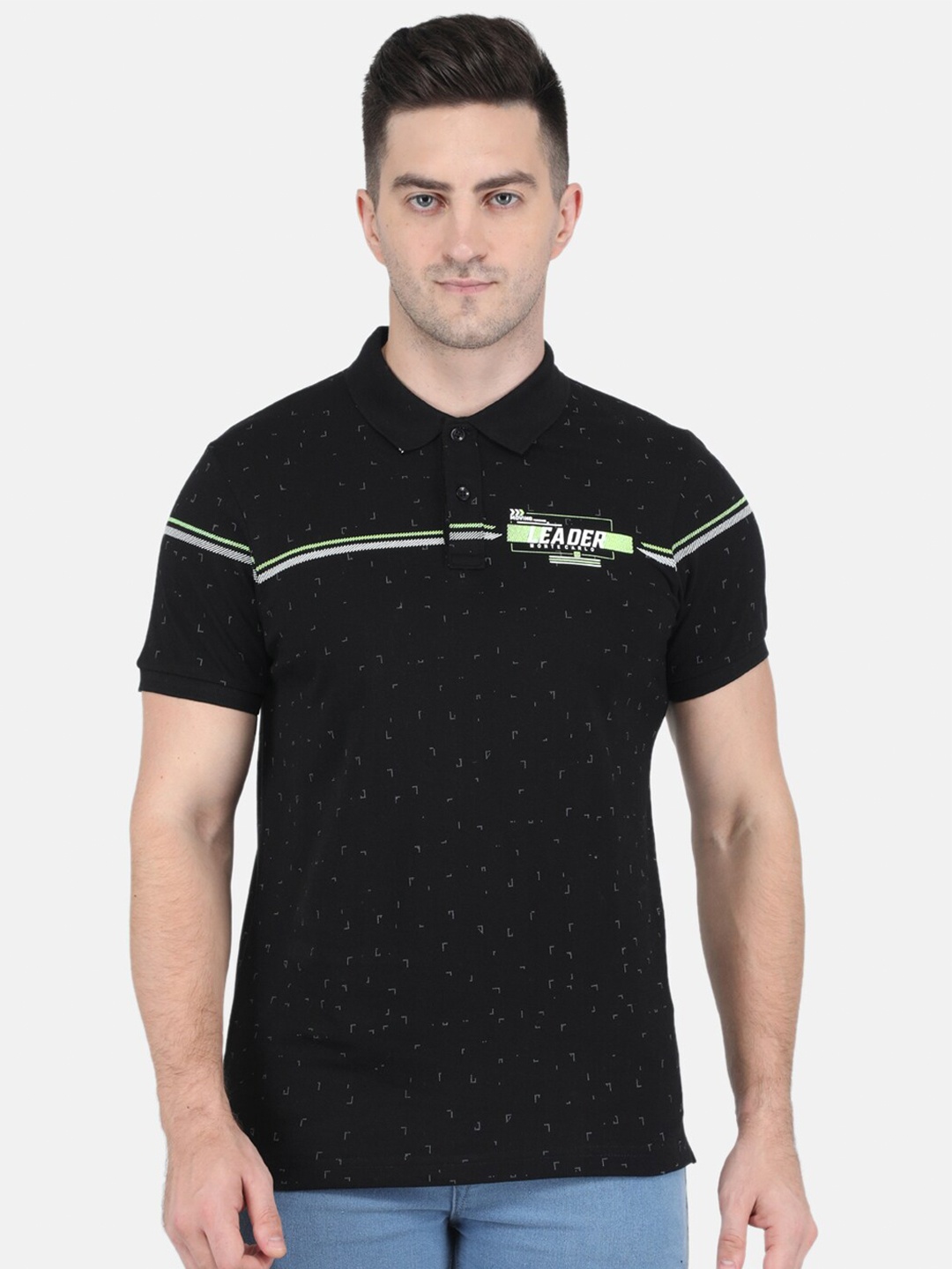 

Monte Carlo Men Black Printed Polo Collar T-shirt