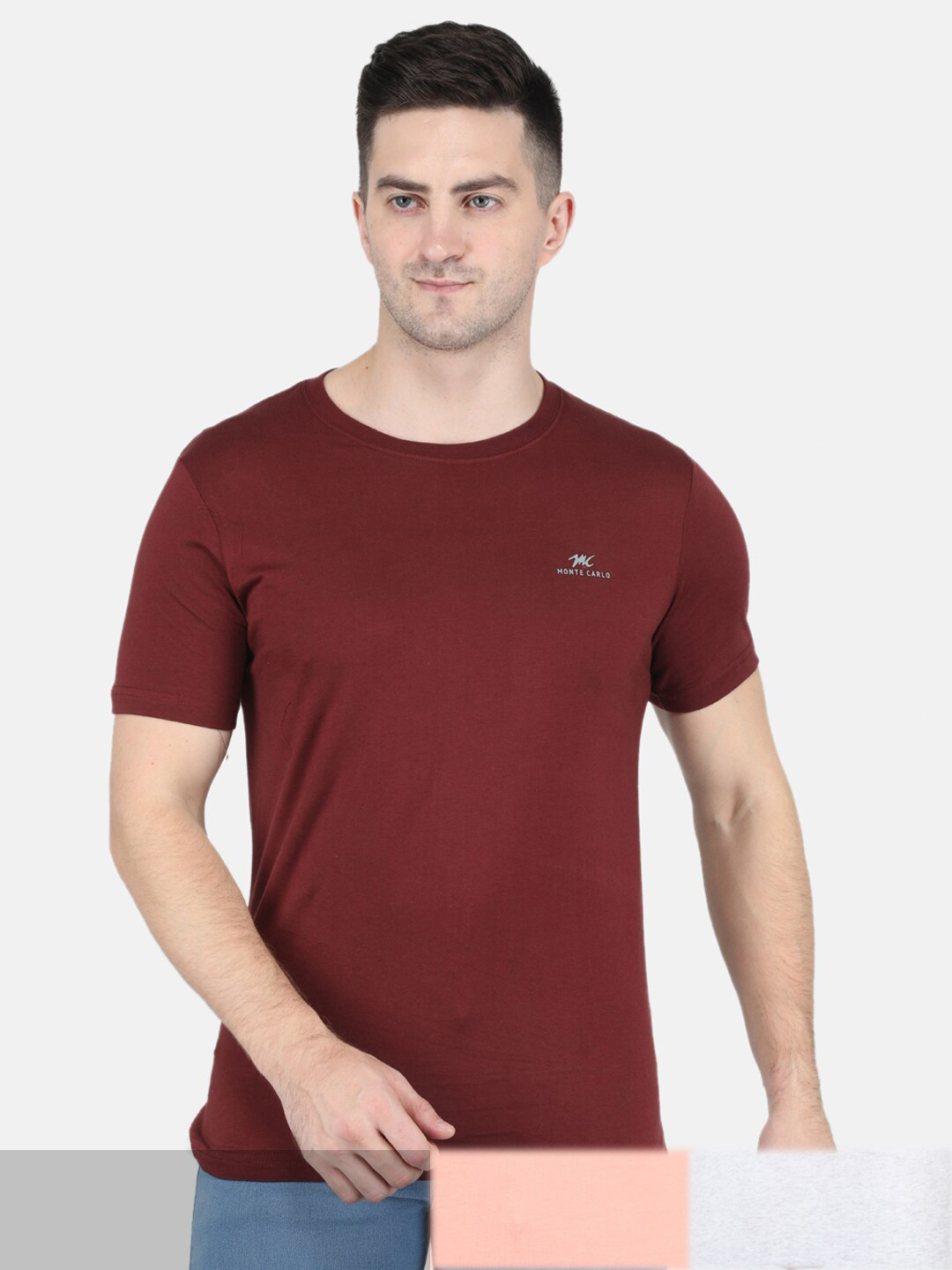 

Monte Carlo Men Red & White Pack Of 3 Round Neck Cotton T-shirts