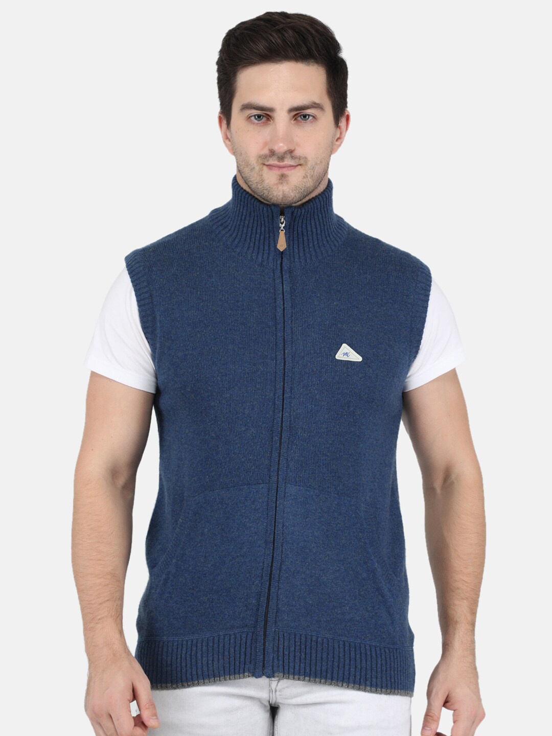 

Monte Carlo Men Blue Woolen Solid Front Open Sweater