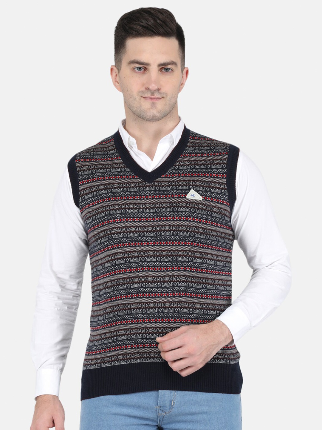

Monte Carlo Men Navy Blue & Red Striped Striped Sweater Vest