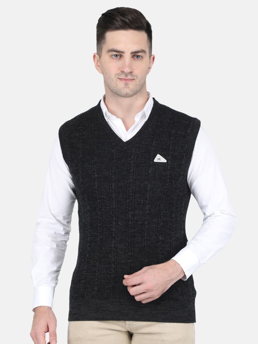 

Monte Carlo Men Grey Cable Knit V Neck Sweater Vest