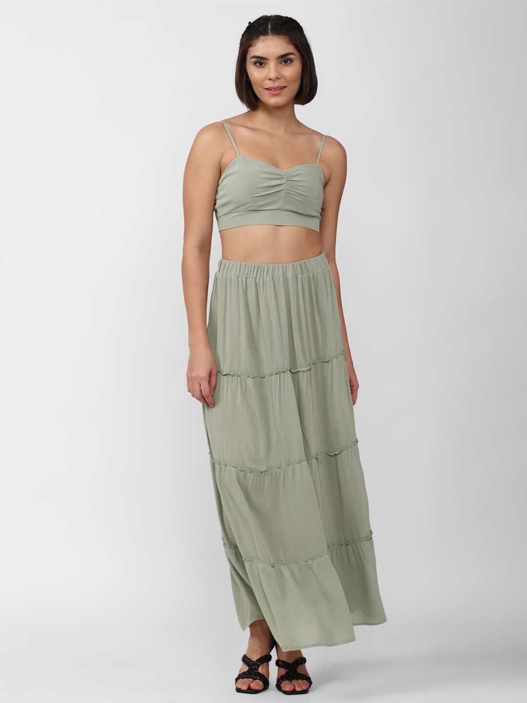

Forever 21 Women Top With Skirt Co-Ords Set, Green