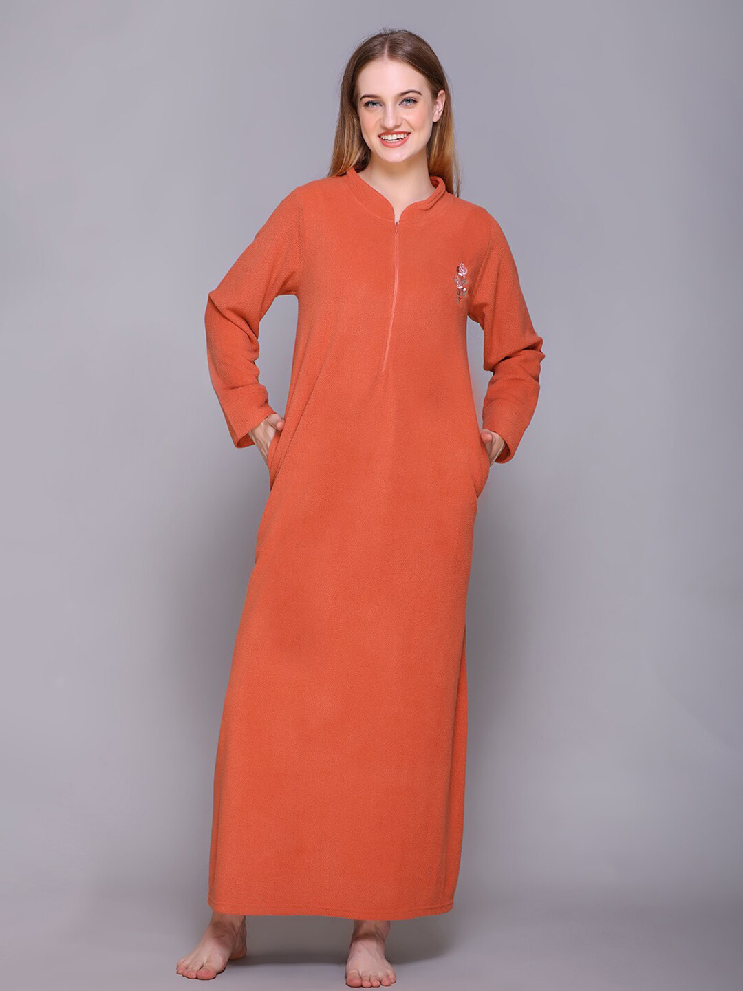 

Kanvin Women Rust Solid Maxi Nightdress