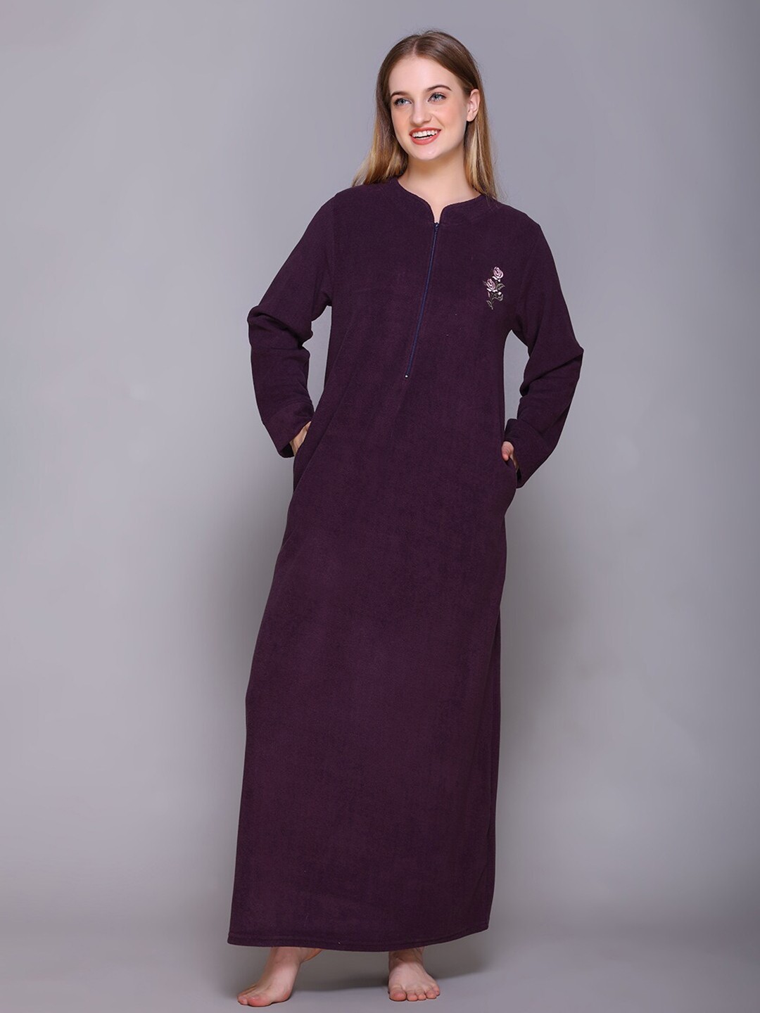 

Kanvin Women Purple Solid Maxi Nightdress