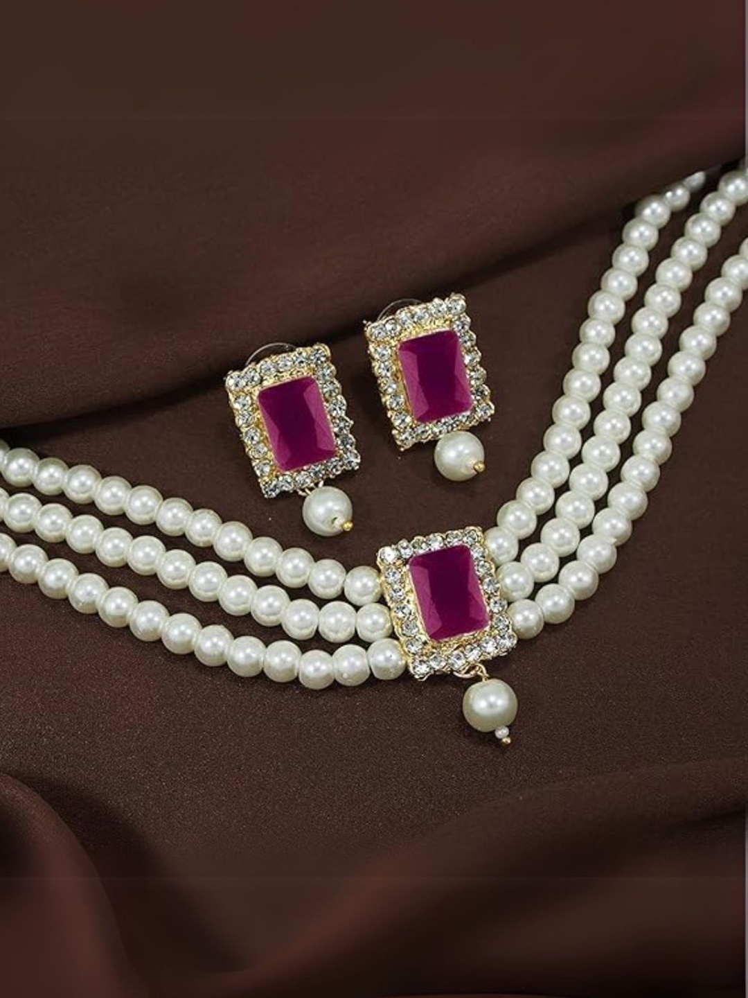 

I Jewels Gold-Plated Pink Choker Jewellery Set