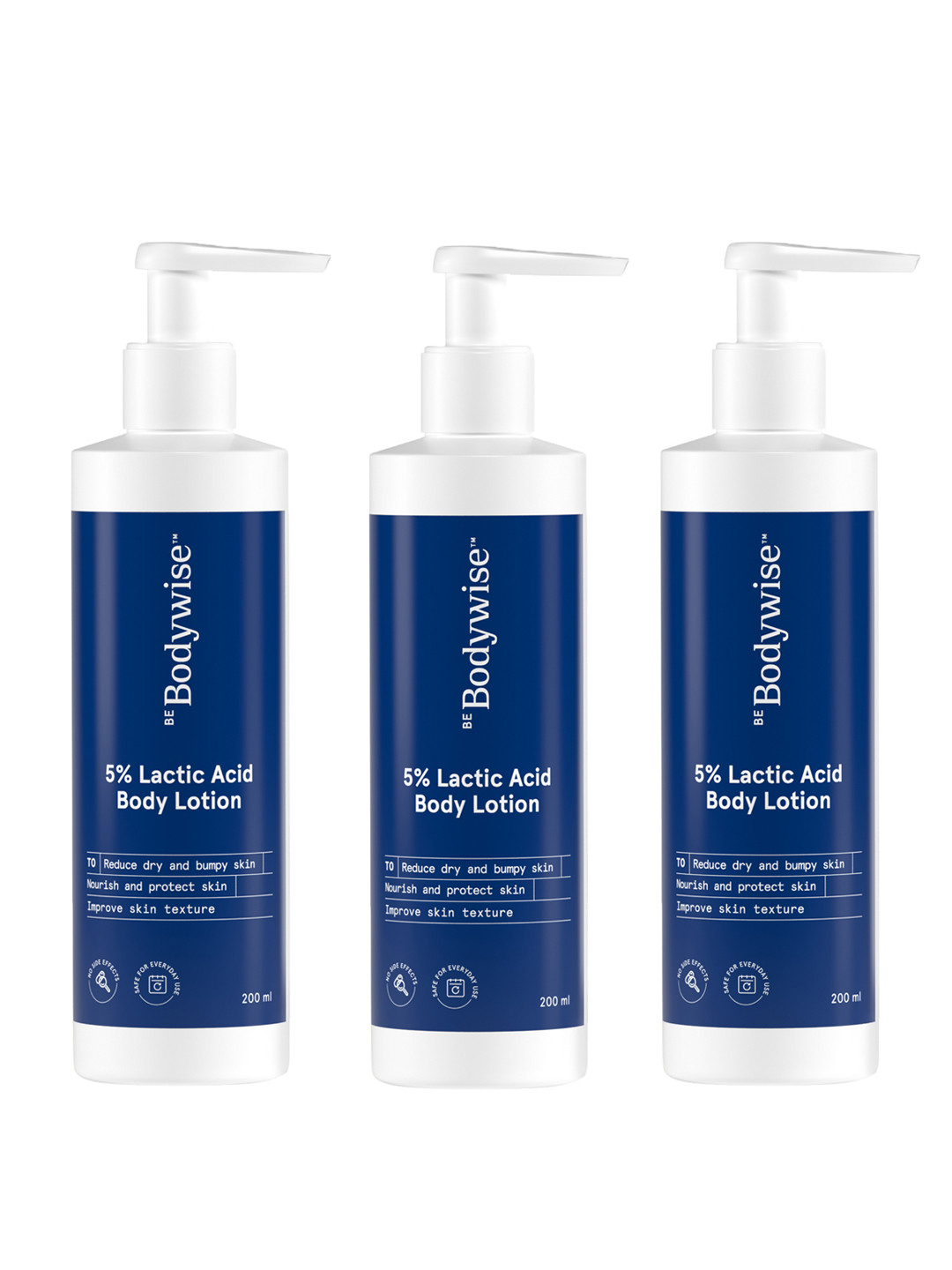 

Be Bodywise Set of 3 5% Lactic Acid Body Lotion for Improving Skin Texture - 200ml each, Blue