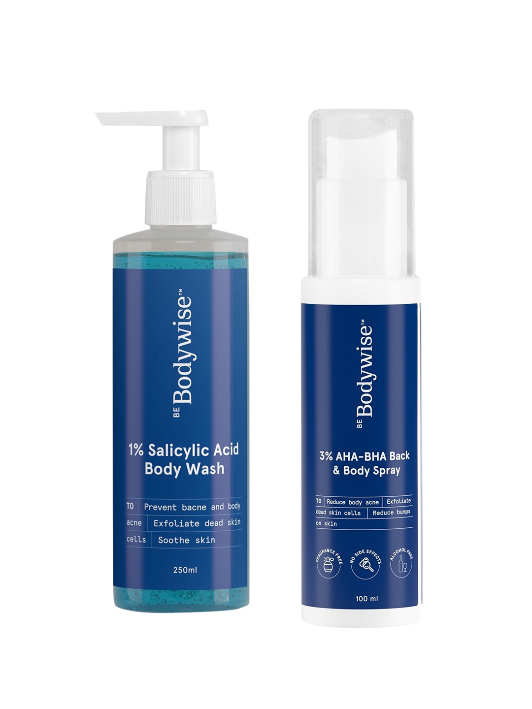 

Be Bodywise Set of Salicylic Acid Body Wash - 250ml & AHA BHA Back and Body Spray - 200ml, Blue