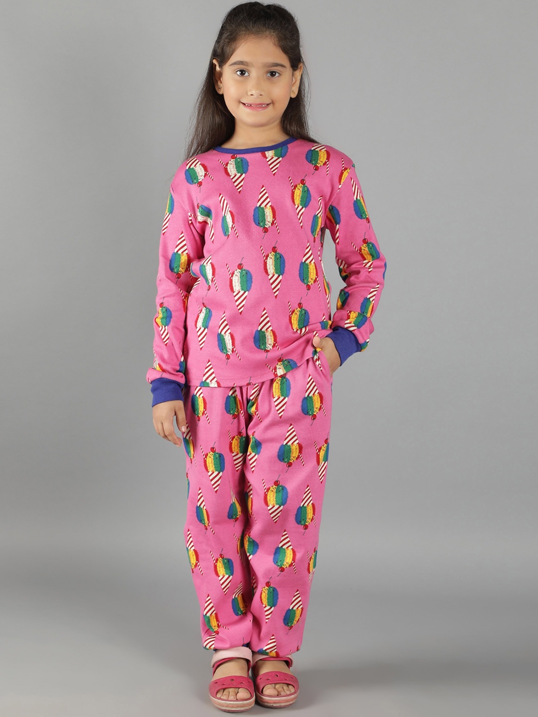 

Ninos Dreams Girls Pink & Blue Printed Night suit