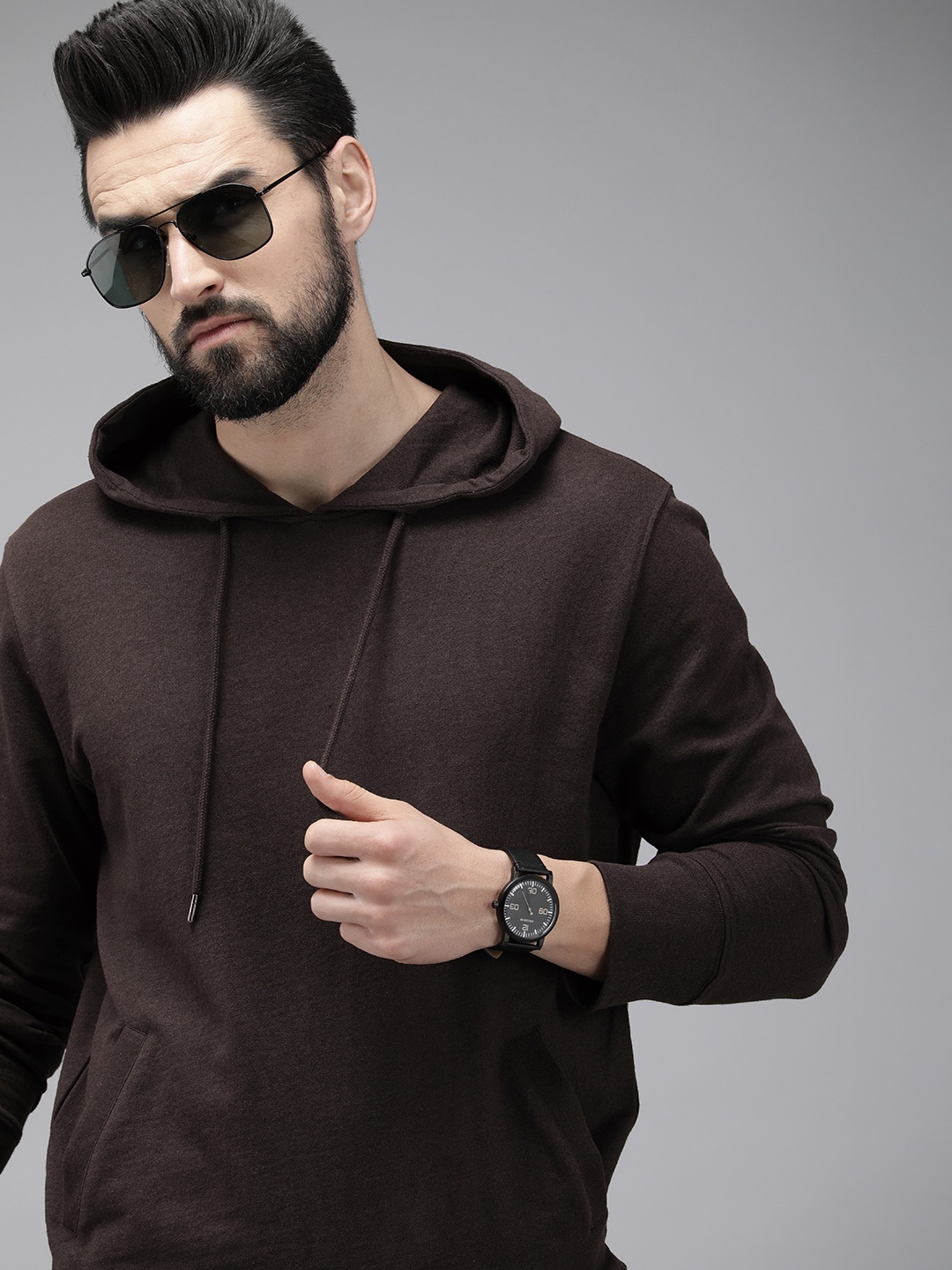 

Roadster Men Coffee Brown Hooded Sweatshirt