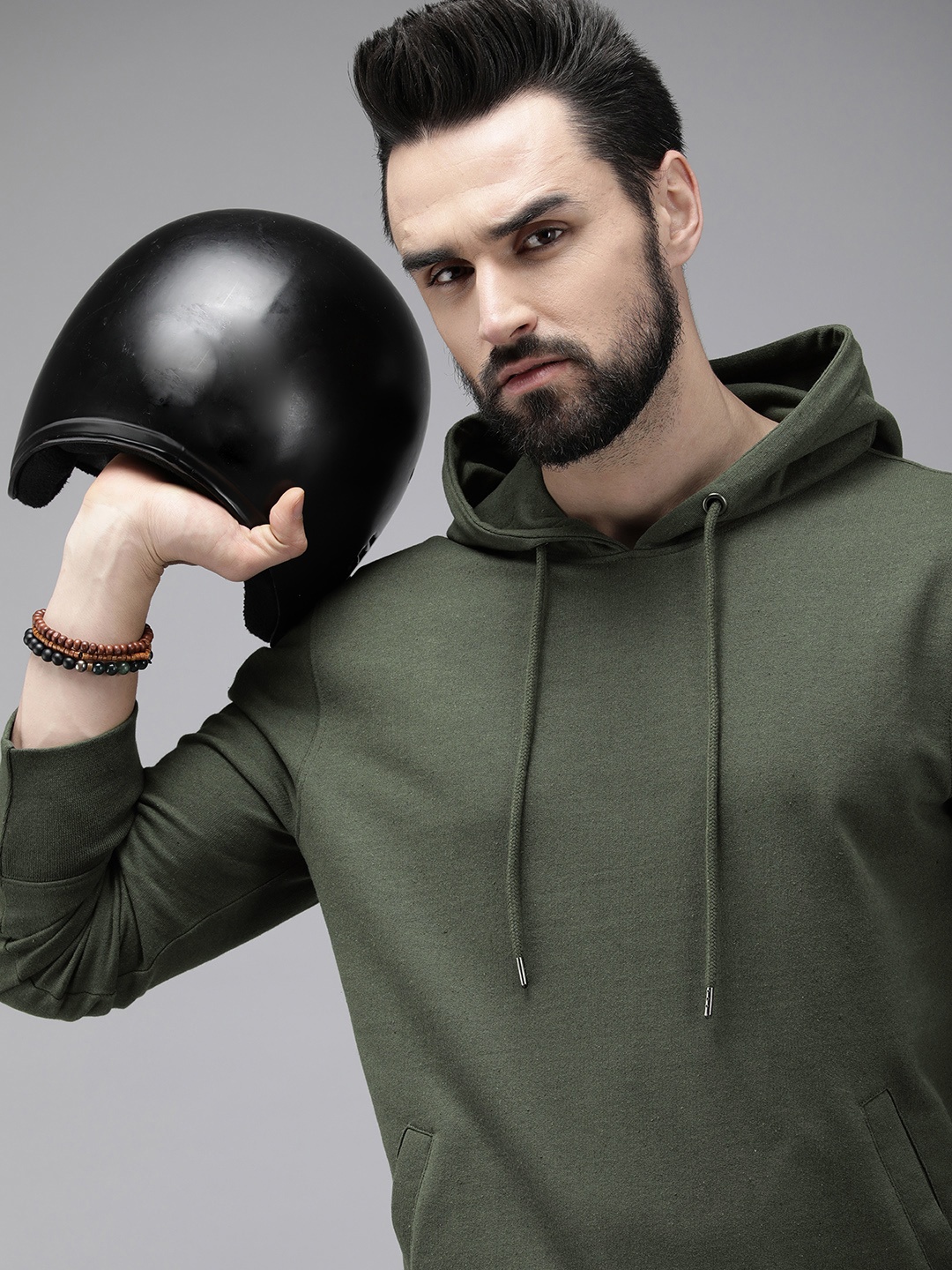 

Roadster Men Olive Green Hooded Sweatshirt
