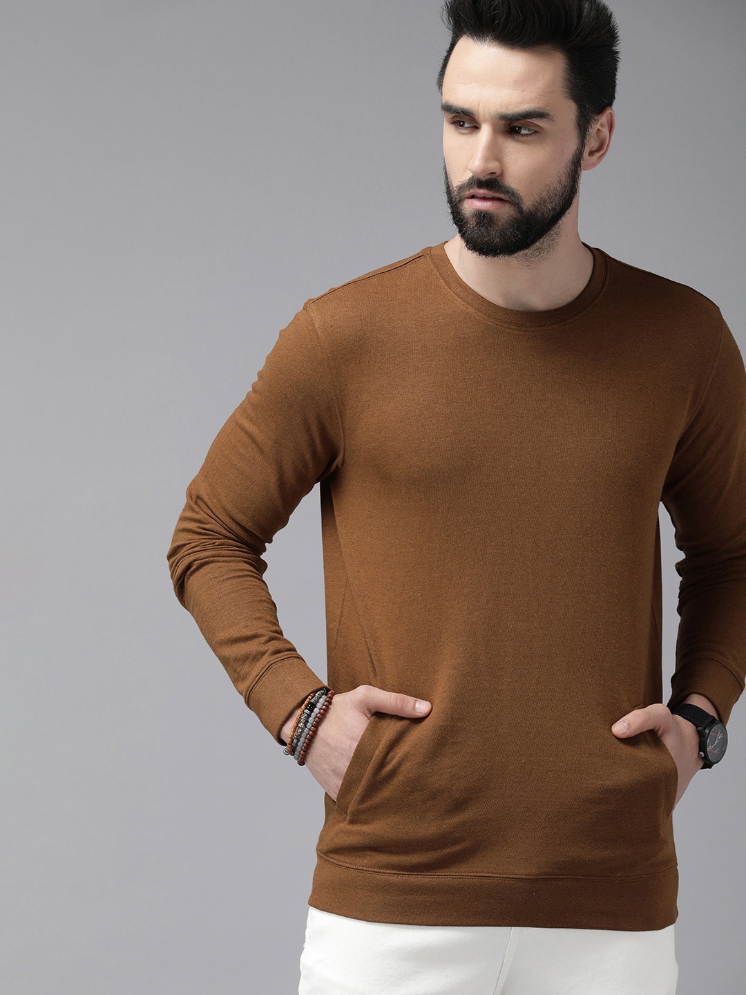 

Roadster Men Brown Solid Sweatshirt