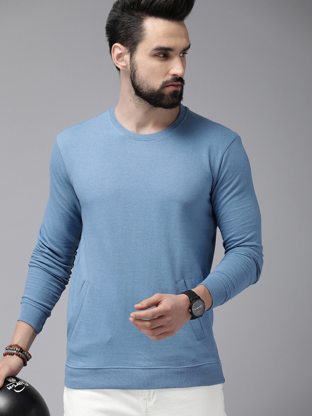 

Roadster Men Blue Solid Sweatshirt